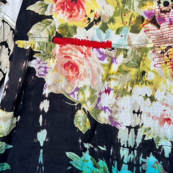 Tianello Top Womens XS Colorful Floral Embroidered Cotton Short Sleeve Boho - Picture 6 of 11